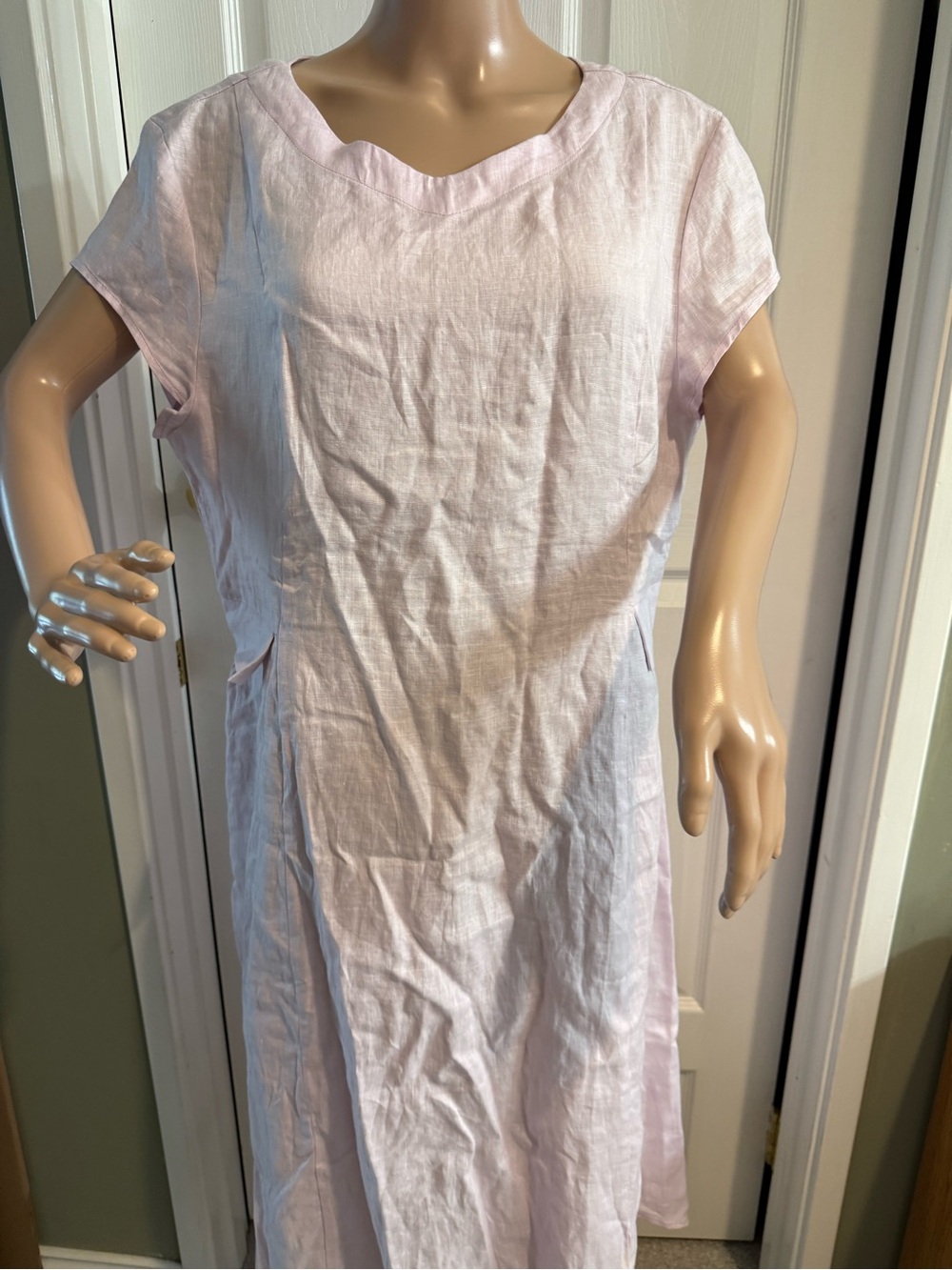 Lintico Pink Linen V-Neck Cap Sleeve Fit and Flare Midi Dress Womens XL - Picture 3 of 15